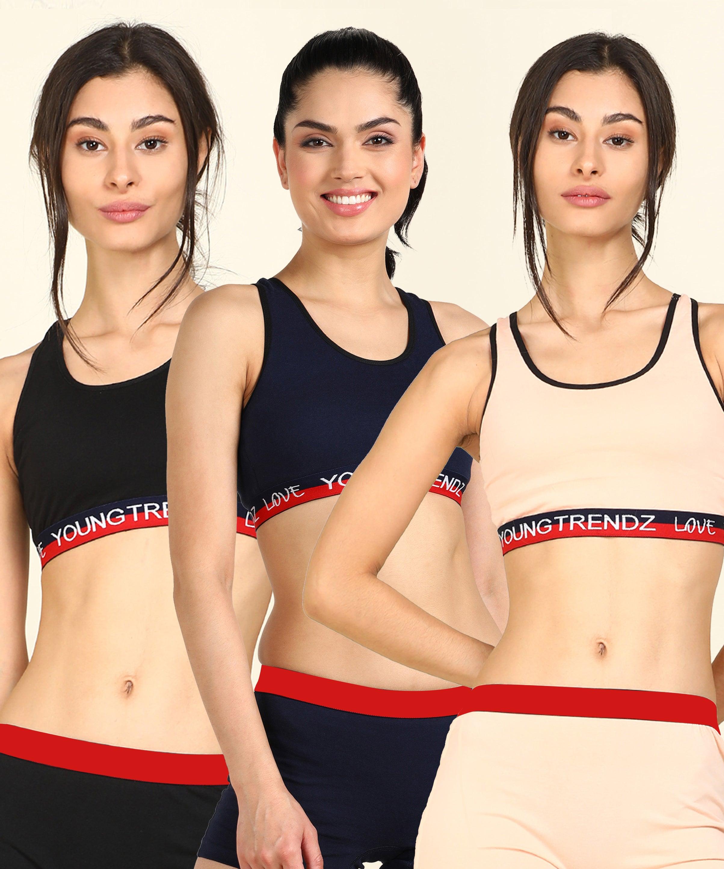 Womens Non Padded Love Elastic Combo Sports Bra - Young Trendz