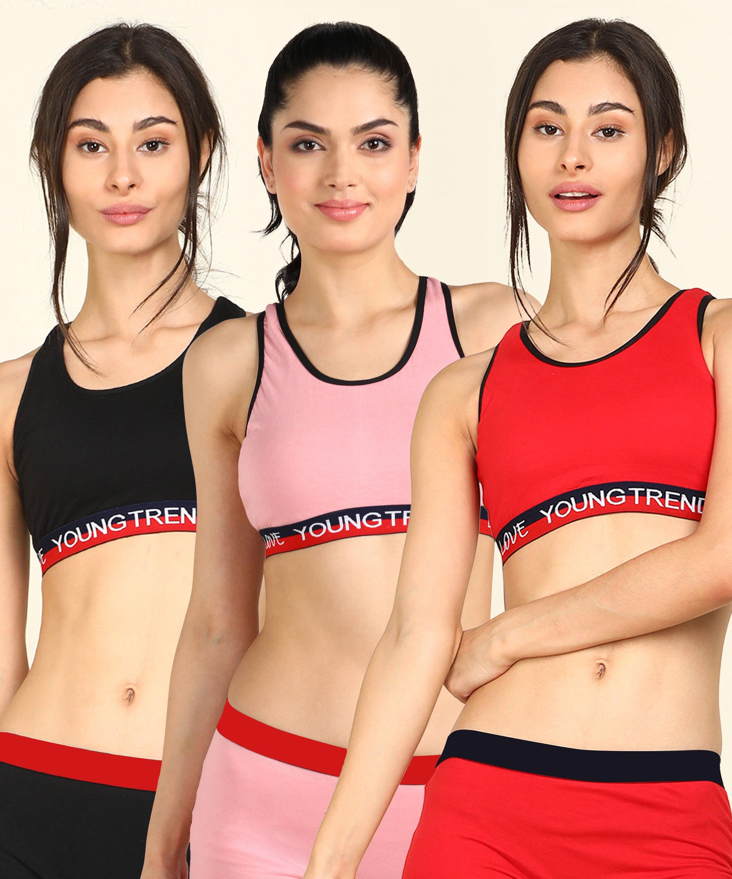 Womens Non Padded Love Elastic Combo Sports Bra - Young Trendz