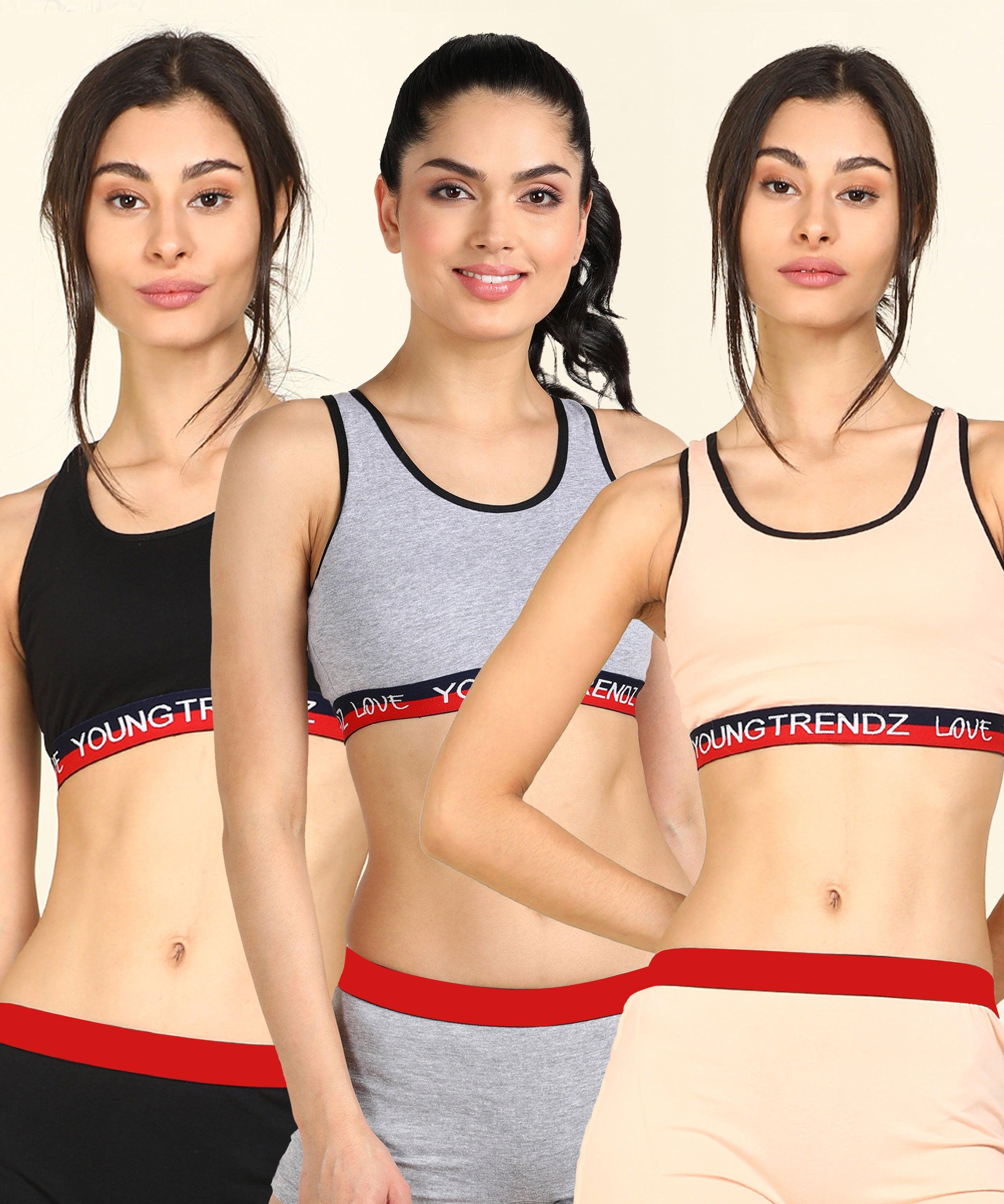 Womens Non Padded Love Elastic Combo Sports Bra - Young Trendz