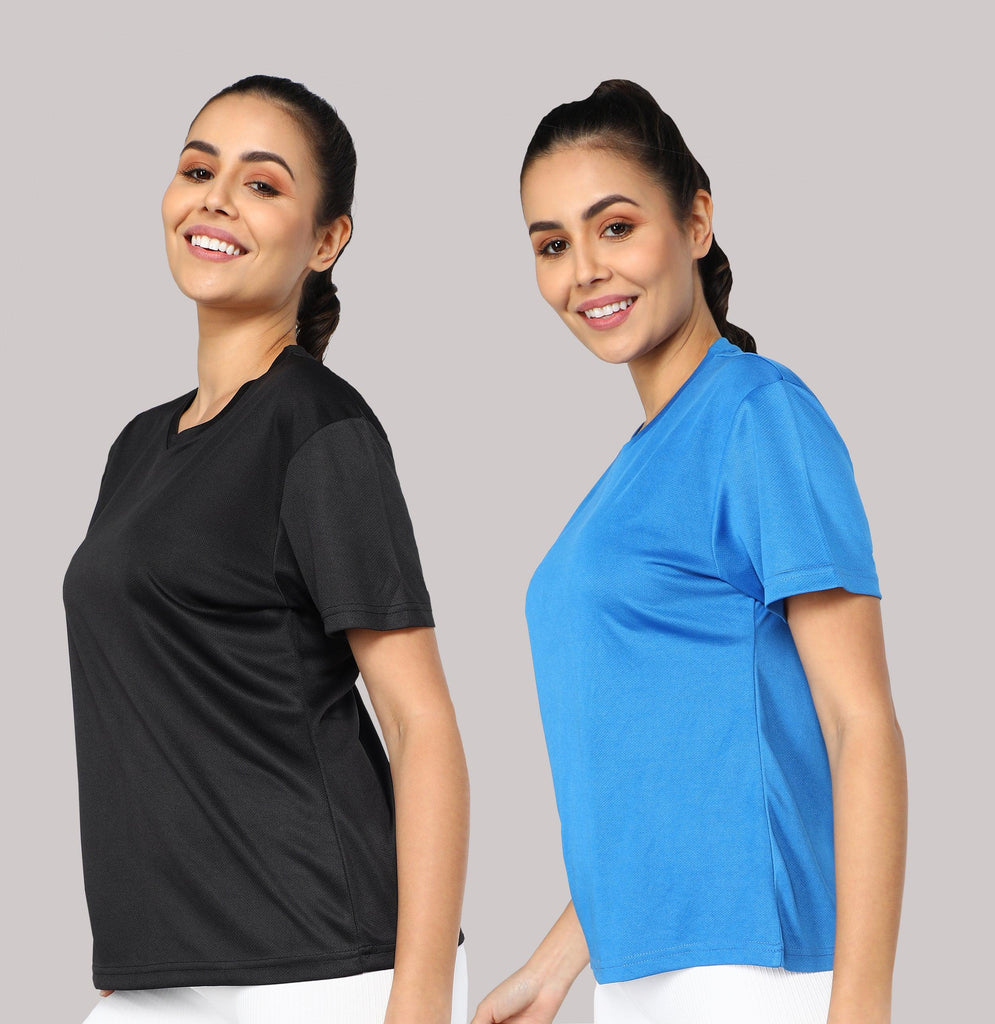 Womens Dry-Fit Sports Combo T.shirt (Black & Blue) - Young Trendz