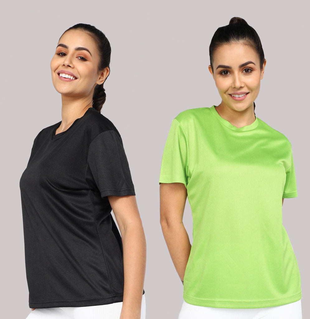 Womens Dry-Fit Sports Combo T.shirt (Black & Green) - Young Trendz