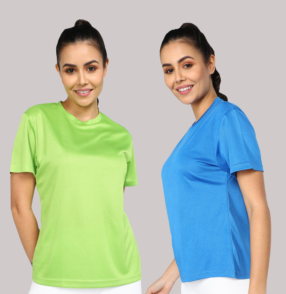 Womens Dry-Fit Sports Combo T.shirt (Green & Blue) - Young Trendz