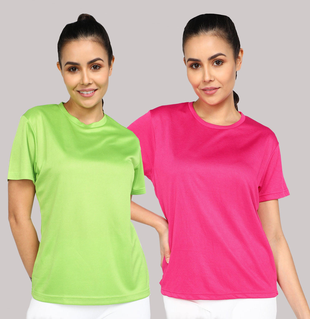 Womens Dry-Fit Sports Combo T.shirt (Green & Pink) - Young Trendz