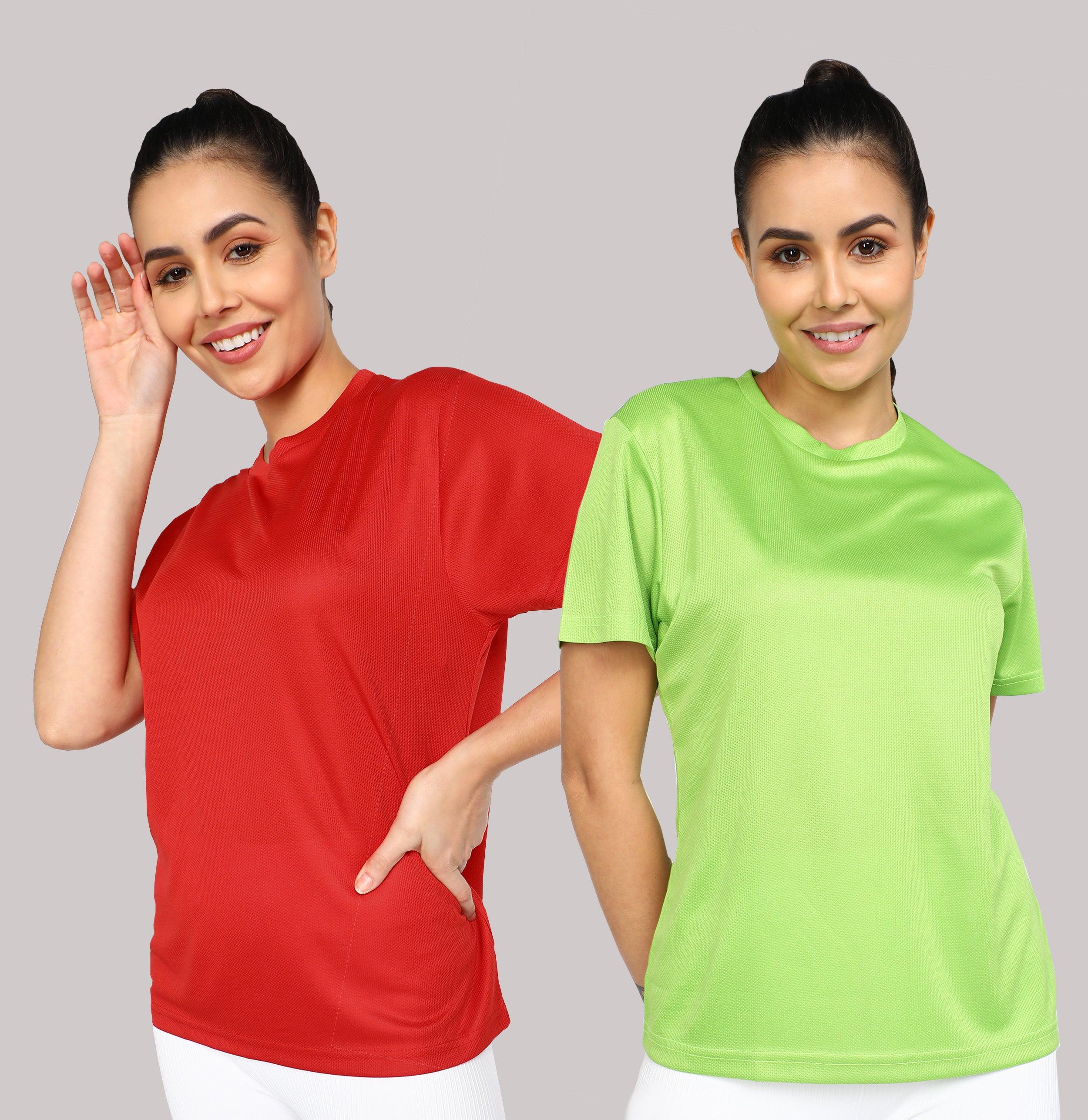 Womens Dry-Fit Sports Combo T.shirt (Green & Red) - Young Trendz