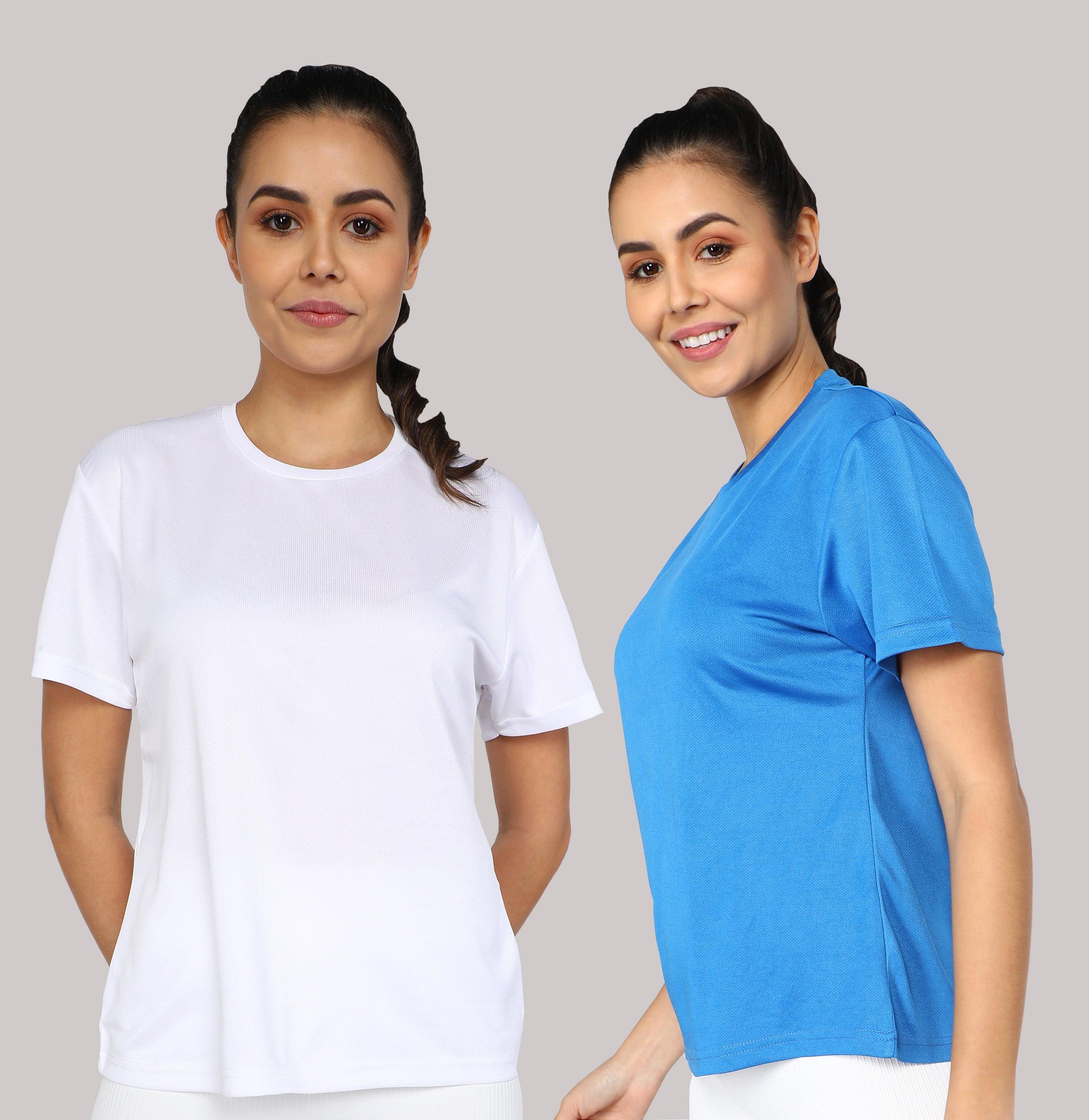 Womens Dry-Fit Sports Combo T.shirt (Blue & White) - Young Trendz