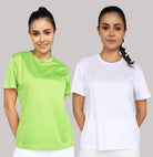 Womens Dry-Fit Sports Combo T.shirt (Green & White) - Young Trendz