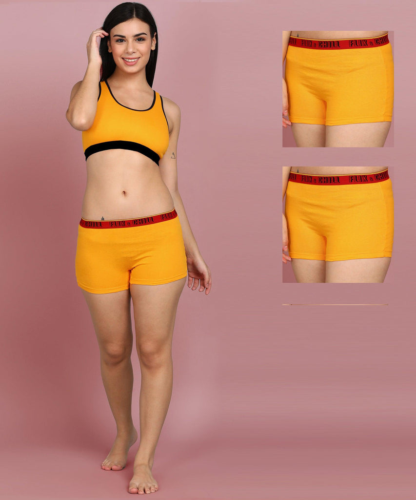 Womens FLIXCHILL Boys Shorts 2Combo (Golden Yellow) - Young Trendz