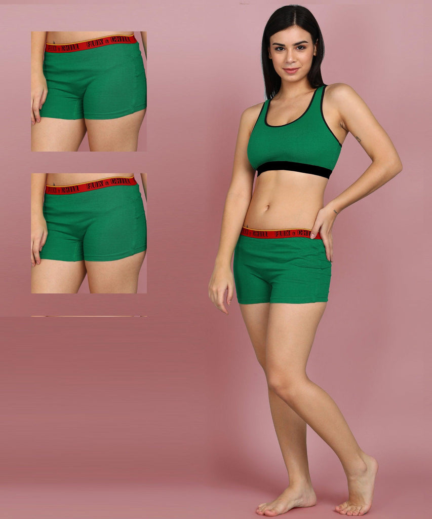 Womens FLIXCHILL Boys Shorts 2Combo (Dark Green) - Young Trendz