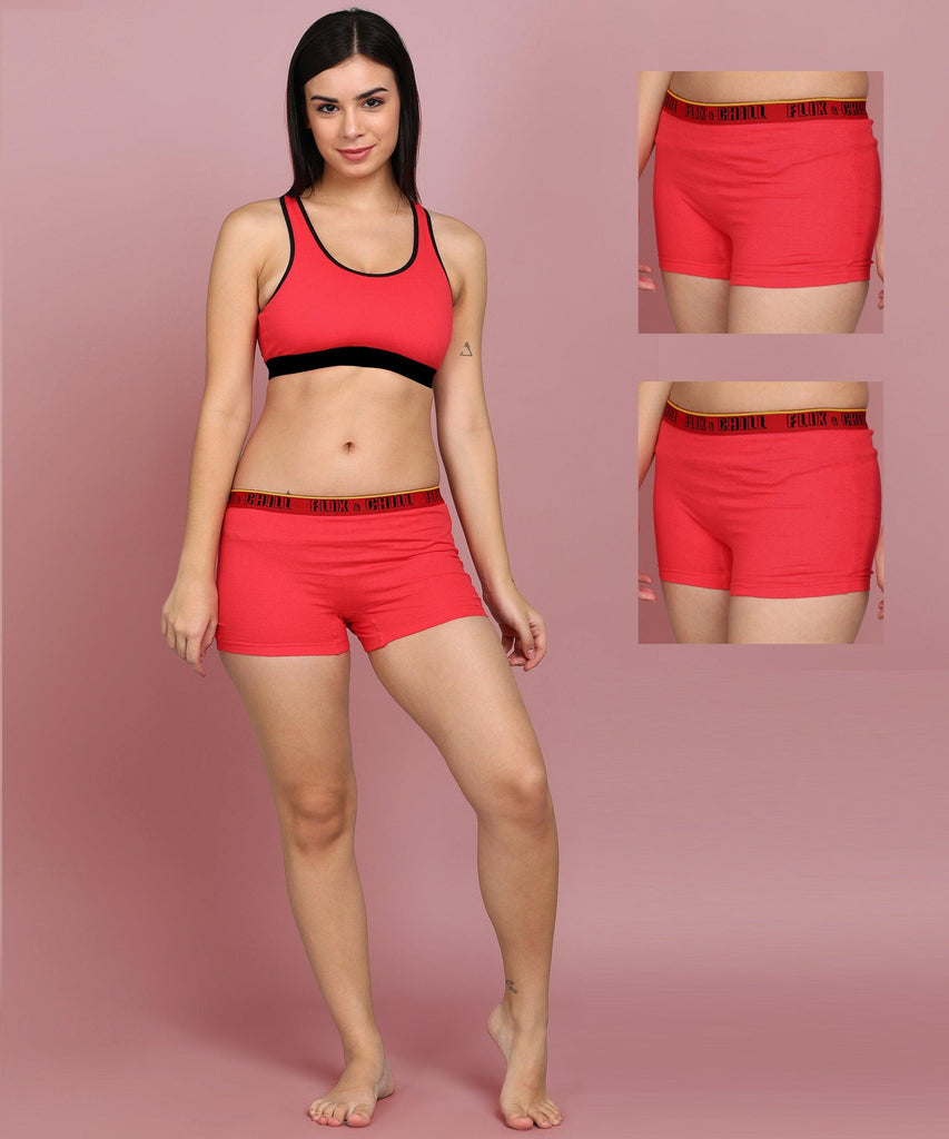 Womens FLIXCHILL Boys Shorts 2Combo (Tomato Red) - Young Trendz