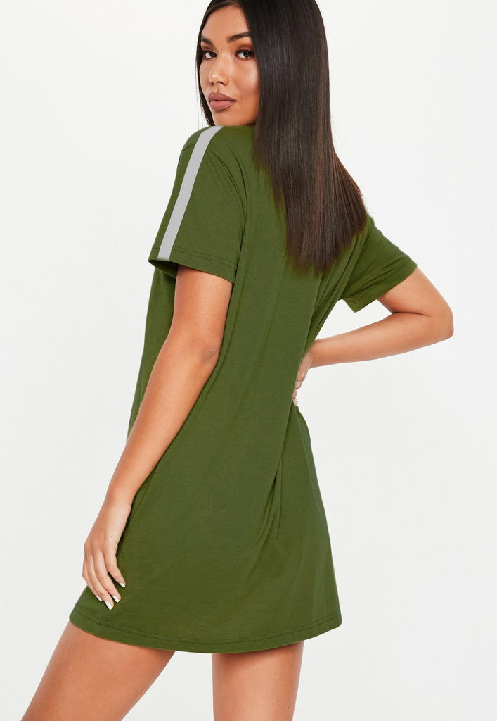 Women Sleeve striped Night Dress - Knee Length Combo (GREY&OLIVE) - Young Trendz