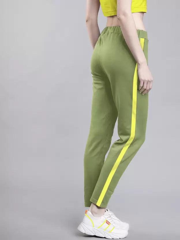 Women Striped Drak Green Track Pants - Young Trendz