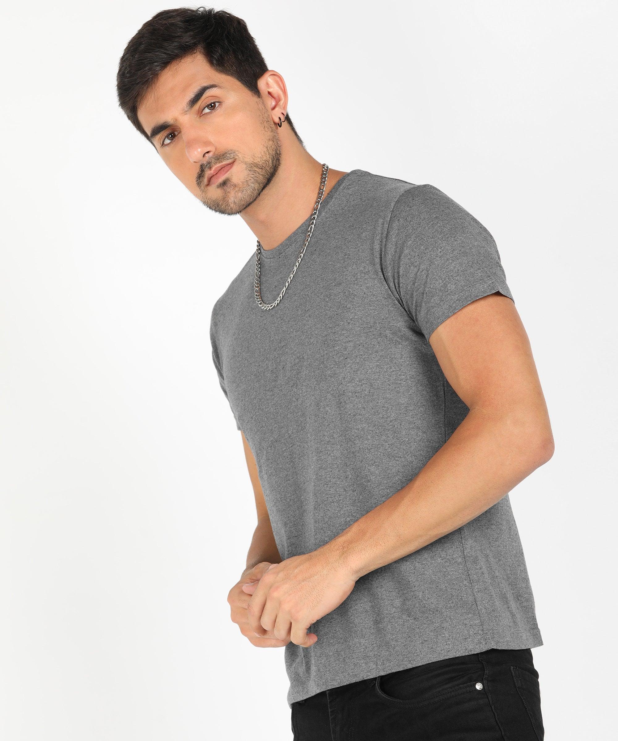 Young Trendz Men Halfsleeve Solid Tshirt (Andra Melange) - Young Trendz