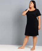 Womens Solid Plus Size Night Dress (Black) - Young Trendz