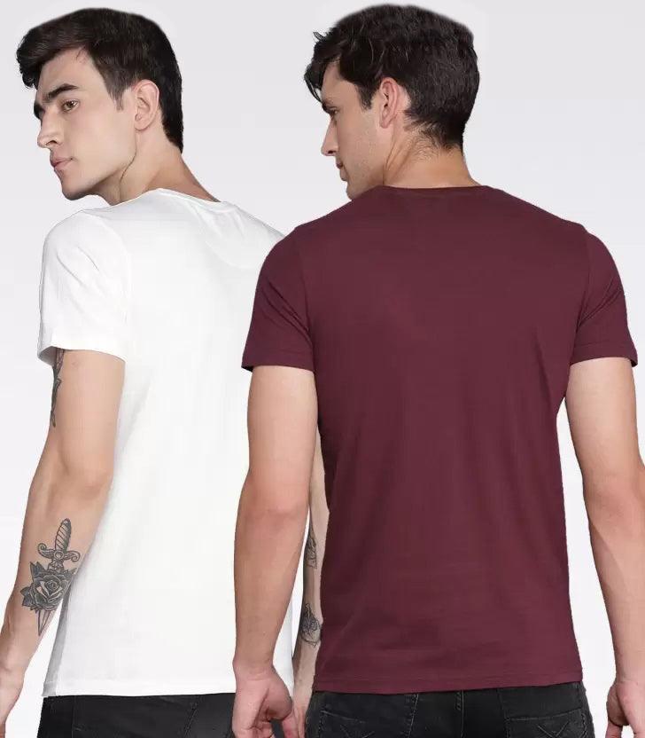 Young Trendz Mens Printed Halfsleeve Tshirt (WHITE,MAROON) - Young Trendz