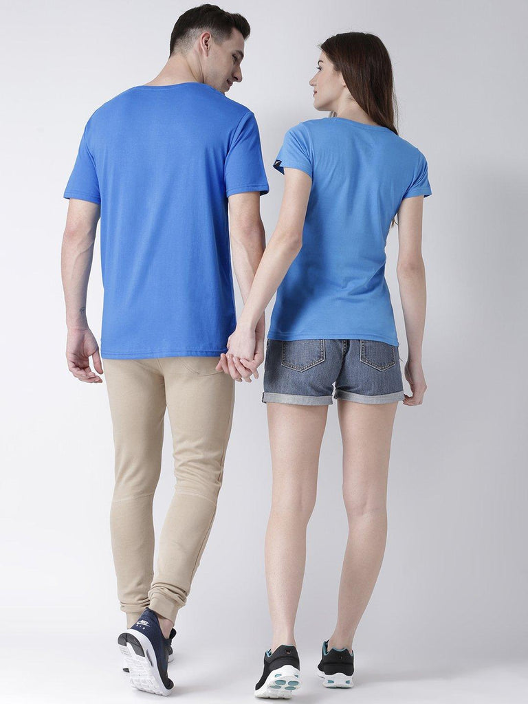 Nobody Printed Skyblue Color Couple Tshirts - Young Trendz
