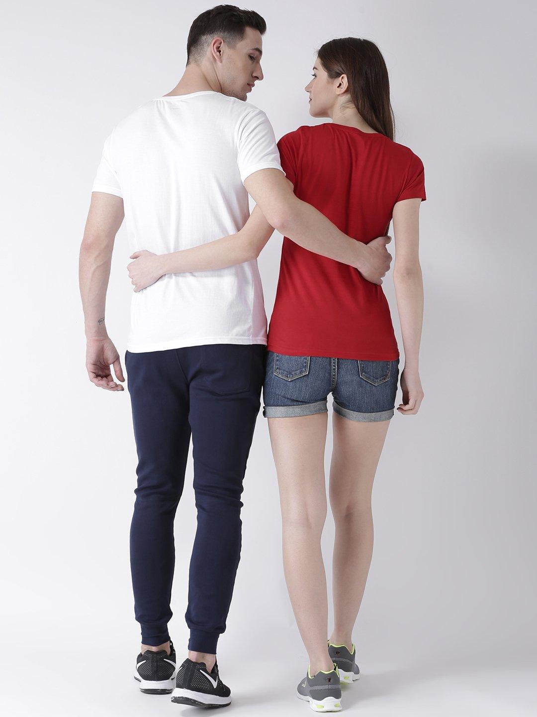 Pulse Printed White(Men) Red(Women) Color Printed Couple Tshirts - Young Trendz