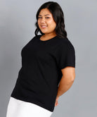 Womens Plus Size Solid Round Neck T.shirt (Black) - Young Trendz