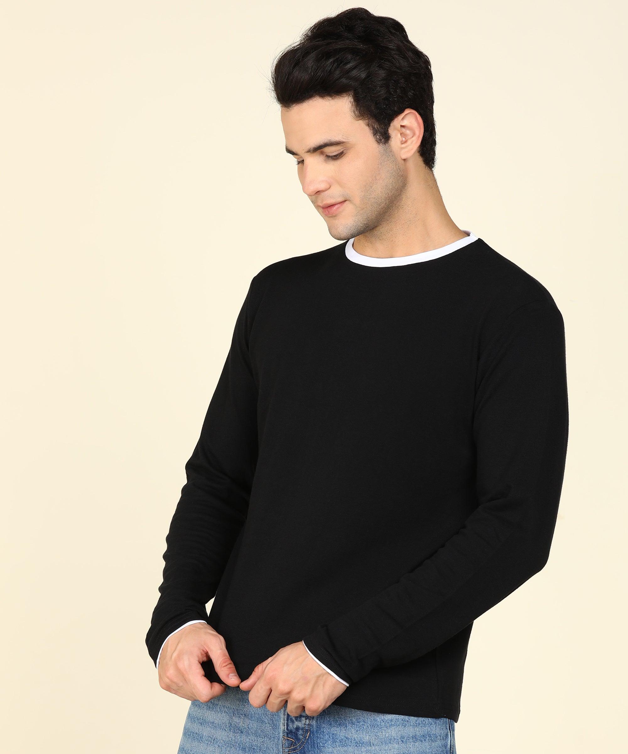 Mens Contrast Crew Neck Full Sleeve T-Shirts - Young Trendz