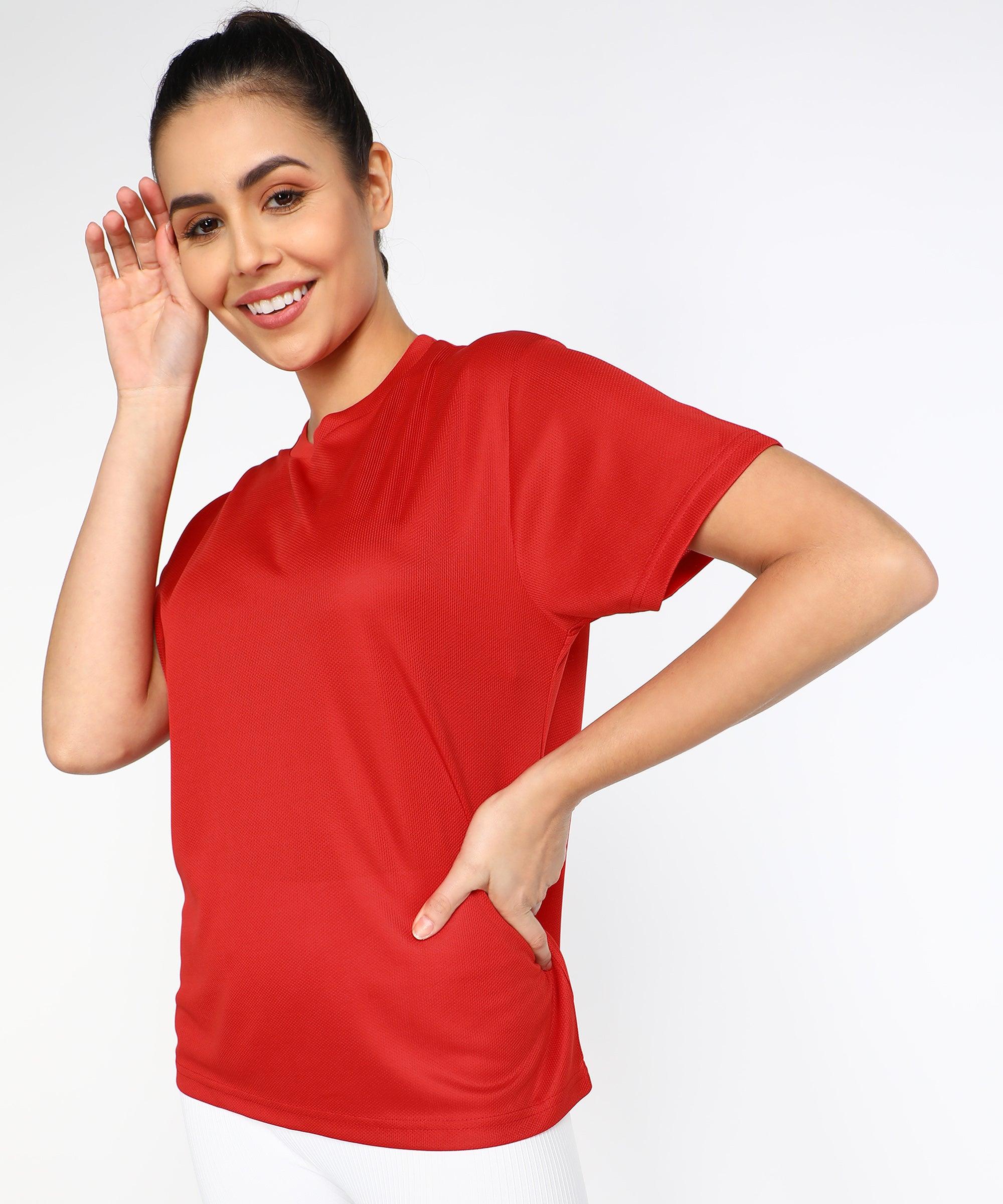 Womens Dry-Fit Sports T.shirt (Red) - Young Trendz