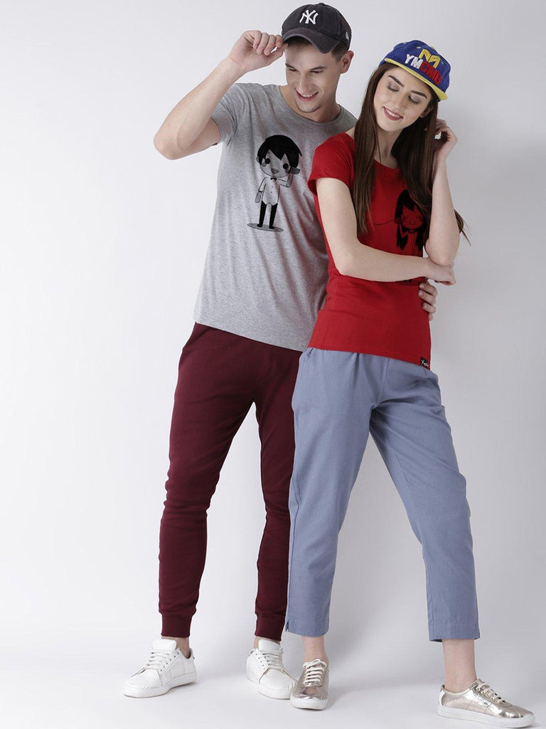 Phone Printed Grey(Men) Red(Women) Color Printed Couple Tshirts - Young Trendz