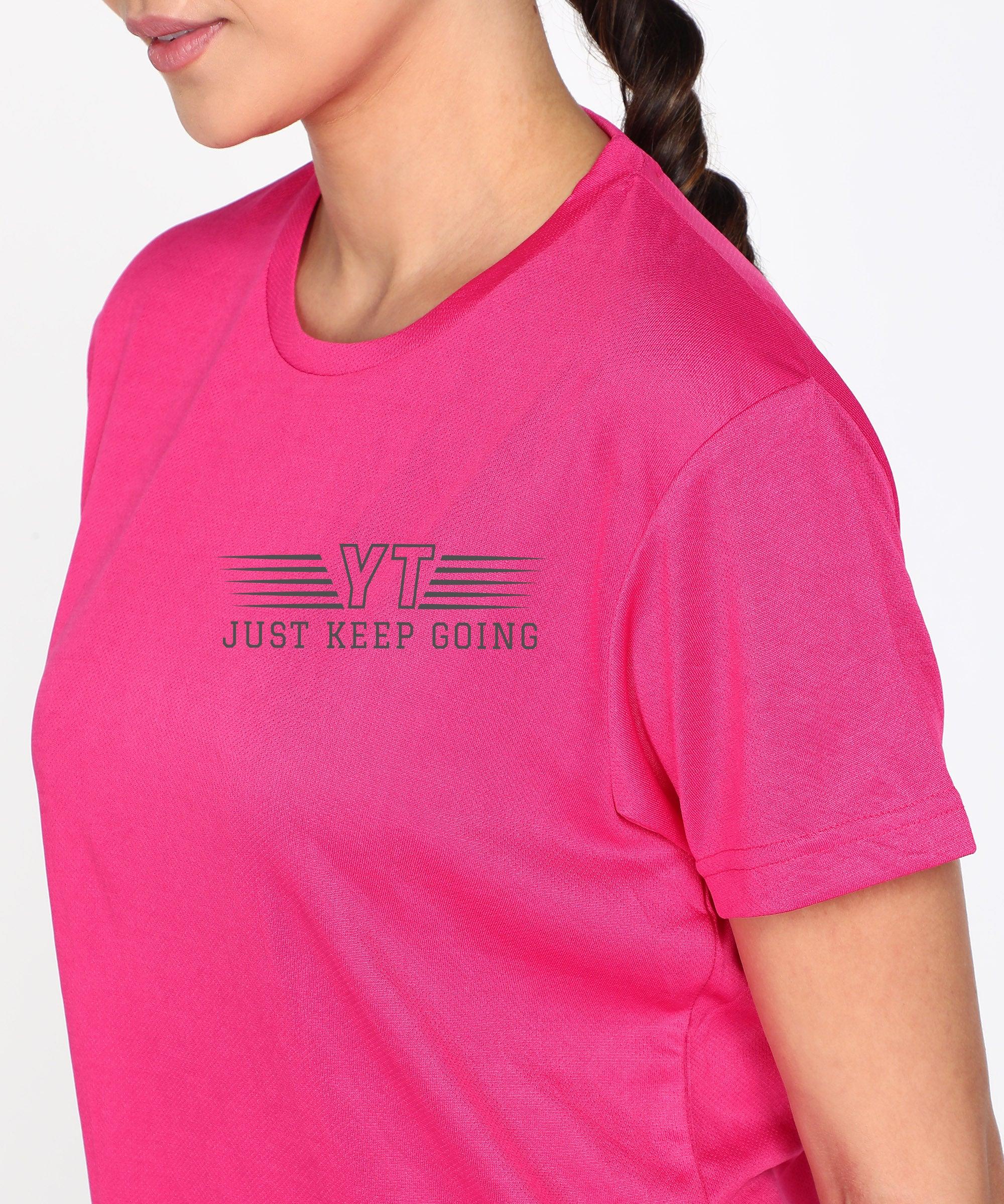 Young Trendz Womens Round Neck Half Sleeve Pocket Printed Sports Tshirt (Pink) - Young Trendz