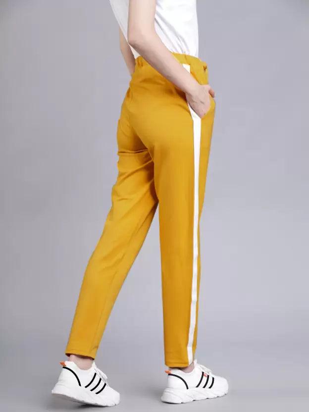 Women Striped Mustard Track Pants - Young Trendz