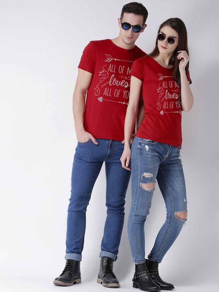 All of me Printed Red Color Couple Tshirts - Young Trendz