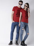 Minions Printed Red Color Couple Tshirts - Young Trendz