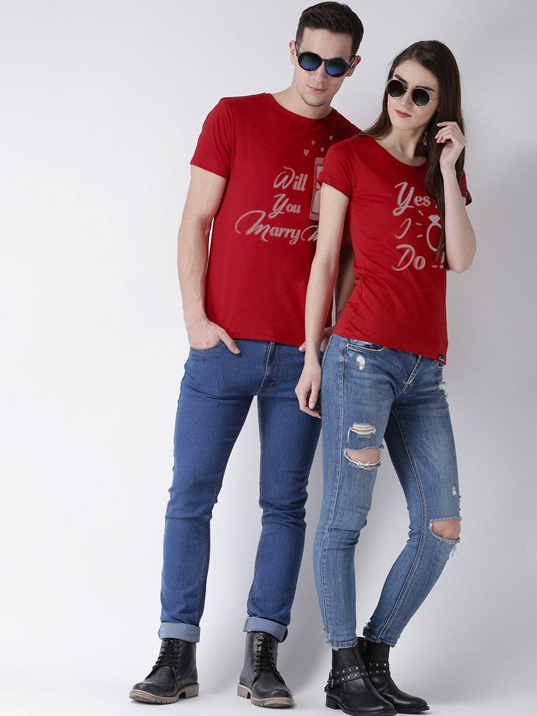 Marry me Printed Red Color Couple Tshirts - Young Trendz