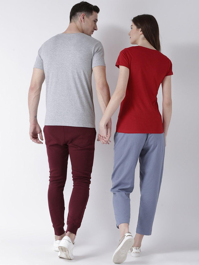 Pulse Printed Grey(Men) Red(Women) Color Printed Couple Tshirts - Young Trendz