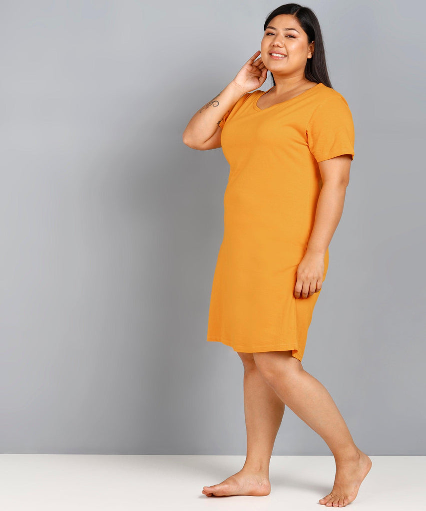 Womens Solid Plus Size Night Dress (Mustard) - Young Trendz