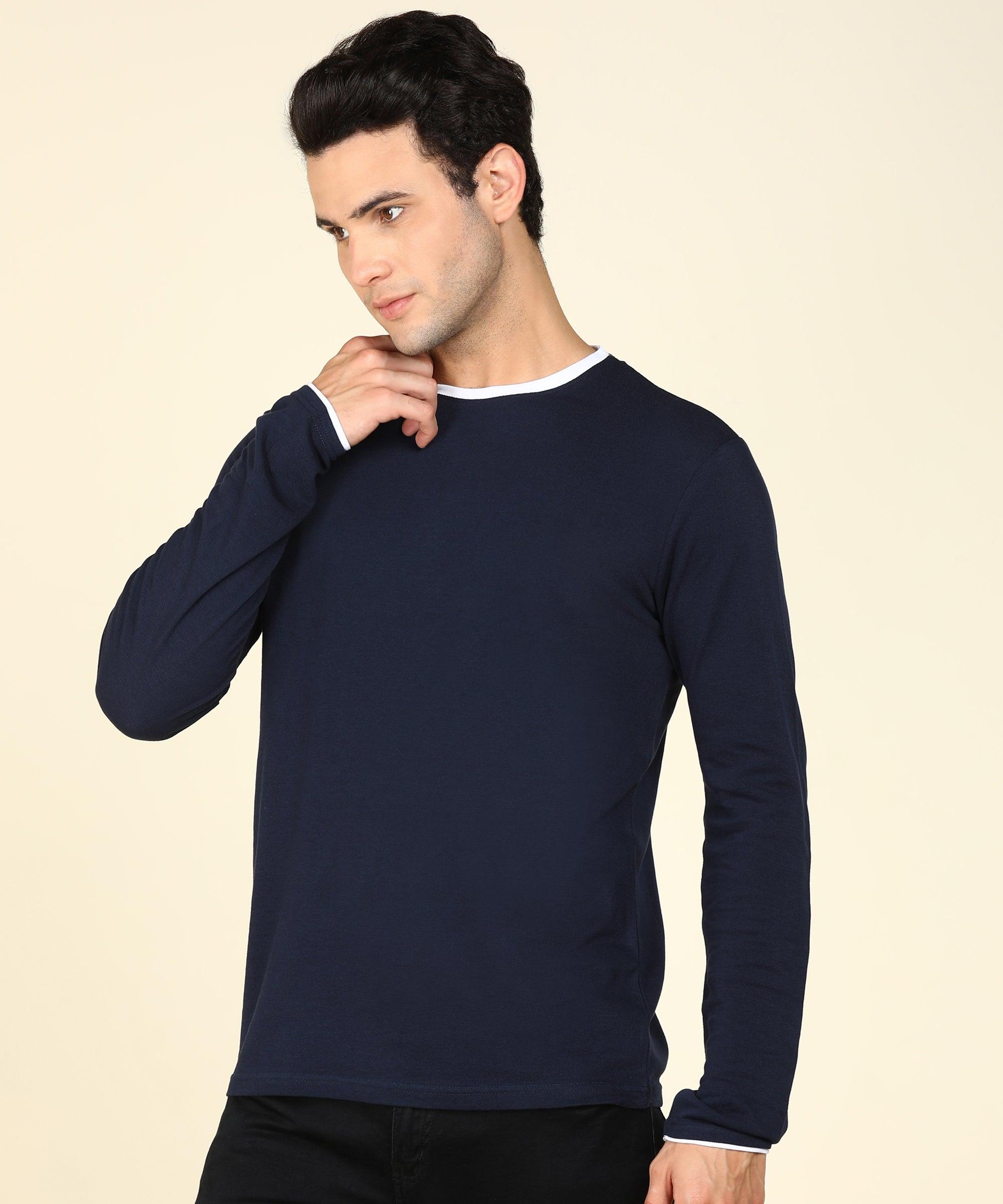 Mens Contrast Crew Neck Full Sleeve T-Shirts - Young Trendz