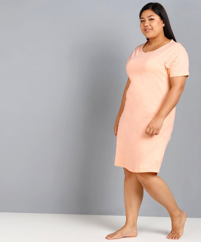Womens Solid Plus Size Night Dress (Peach) - Young Trendz