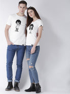 Phone Printed White Color Couple Tshirts - Young Trendz