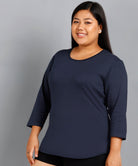 Womens Round Neck 3/4 Sleeve Solid T.shirts Plus Size (Navy) - Young Trendz