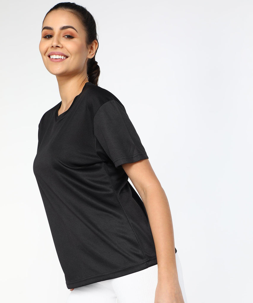 Womens Dry-Fit Sports T.shirt (Black) - Young Trendz