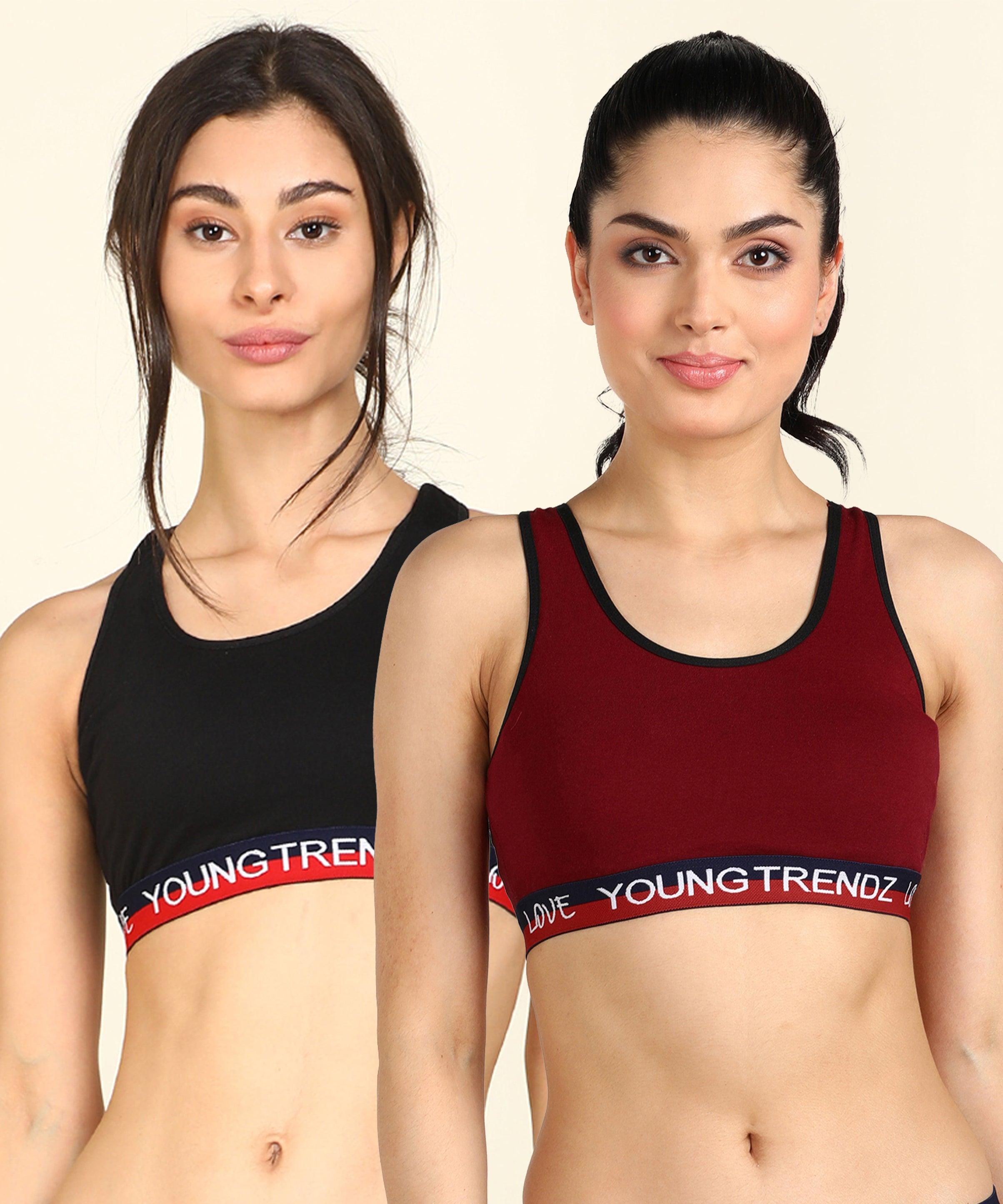 Womens Non Padded Love Elastic Combo Sports Bra - Young Trendz