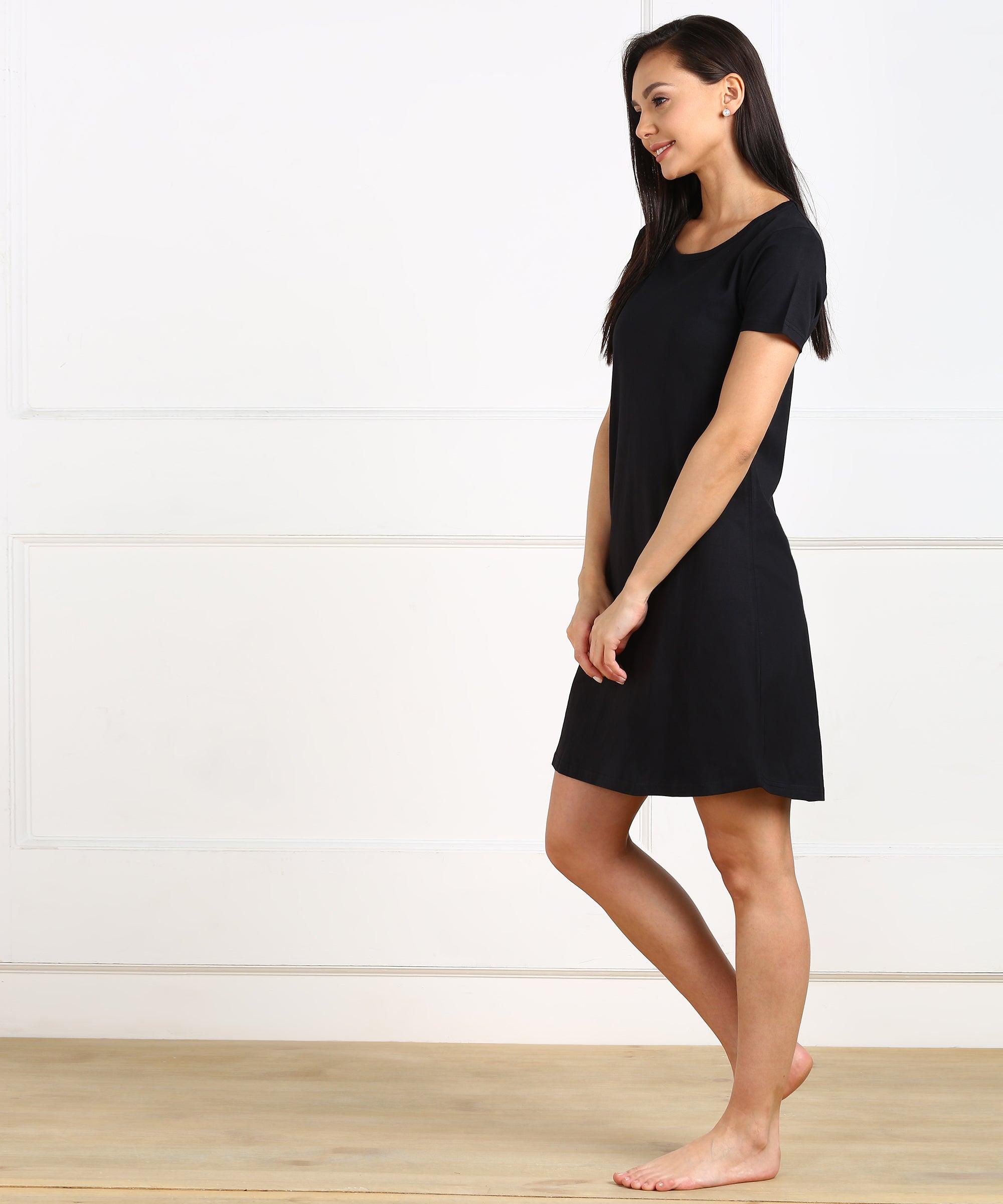 Womens Plain Halfsleeve Night Dress - Young Trendz