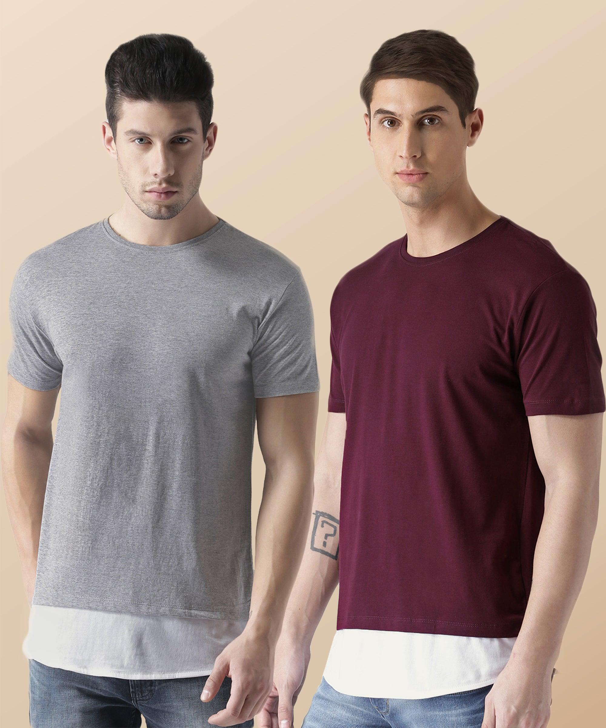 Mens Halfsleeve Layer Round hem Combo Tshirts - Young Trendz