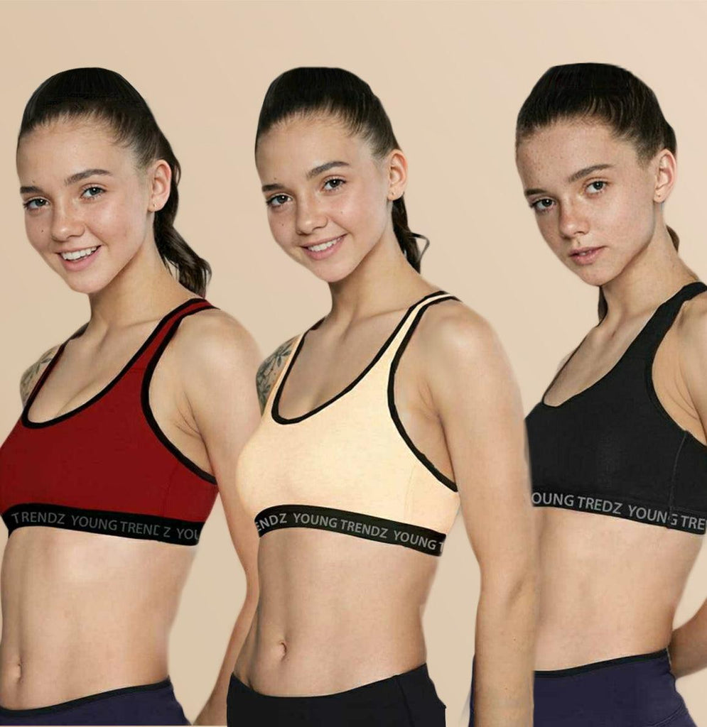 Young Trendz Girls Non Padded Combo Sports Bra(Pack of 3) - Young Trendz