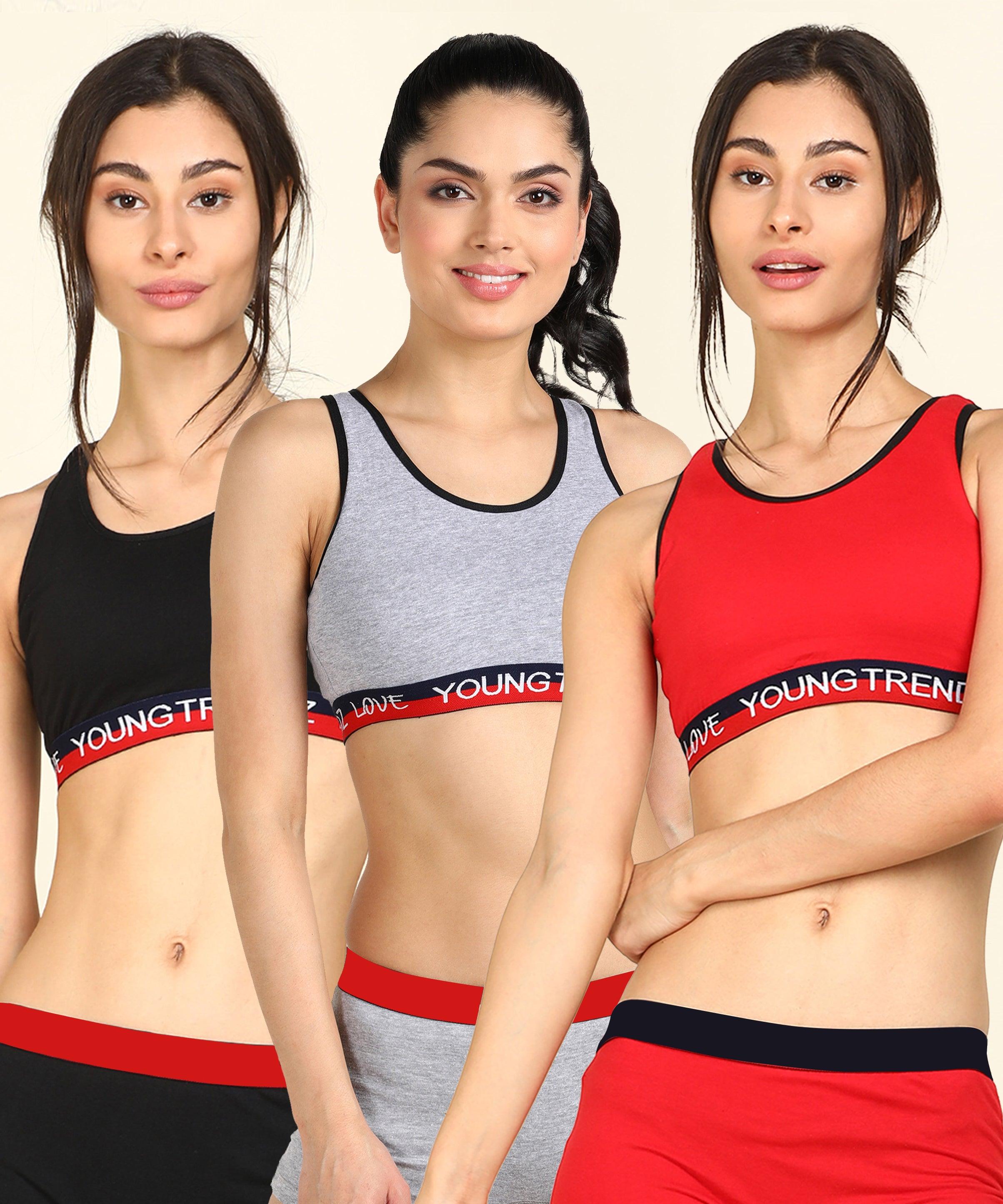 Womens Non Padded Love Elastic Combo Sports Bra - Young Trendz