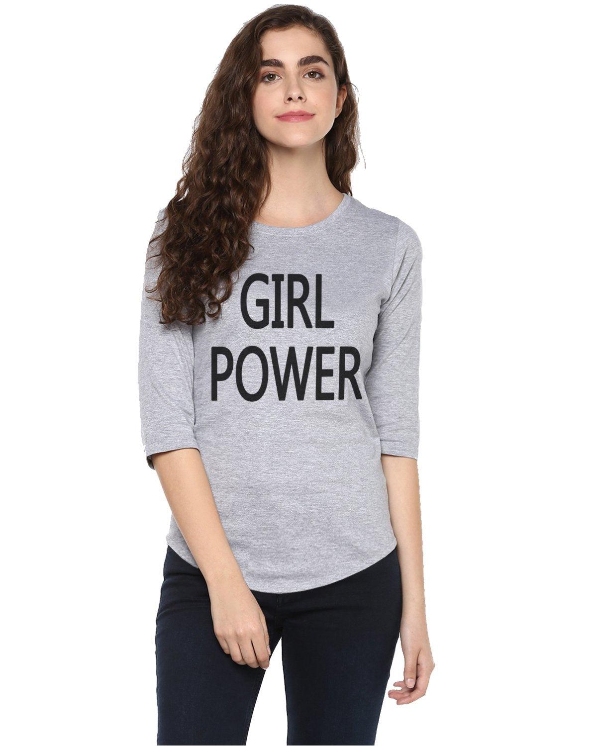 Womens 34U Girlpower Printed Grey Color Tshirts - Young Trendz