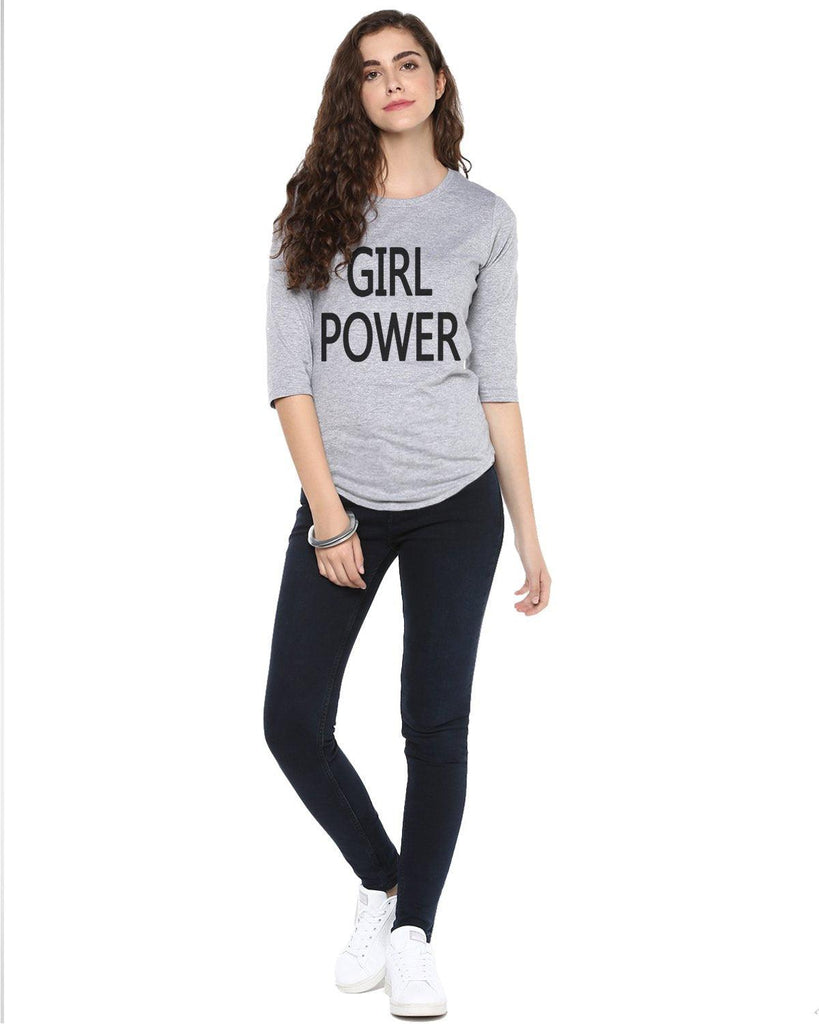 Womens 34U Girlpower Printed Grey Color Tshirts - Young Trendz