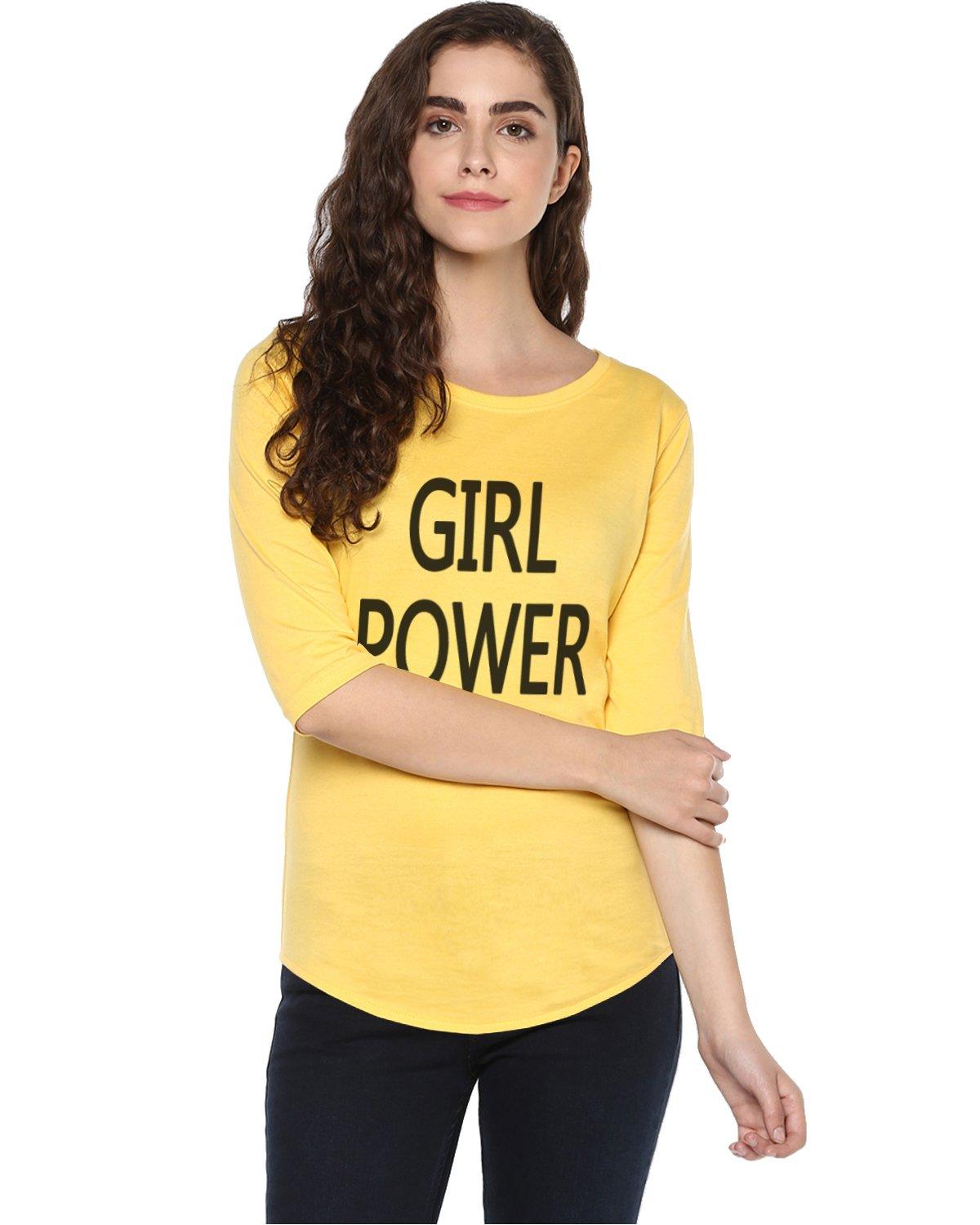 Womens 34U Girlpower Printed Yellow Color Tshirts - Young Trendz