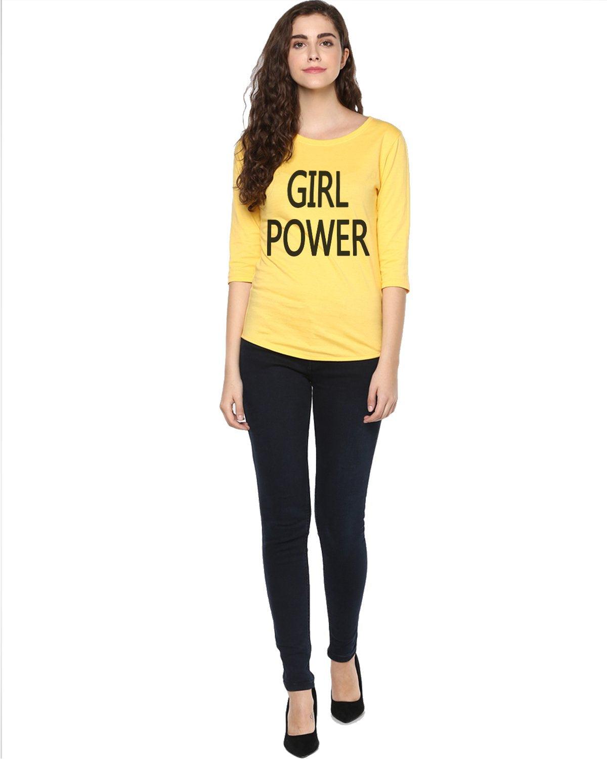 Womens 34U Girlpower Printed Yellow Color Tshirts - Young Trendz