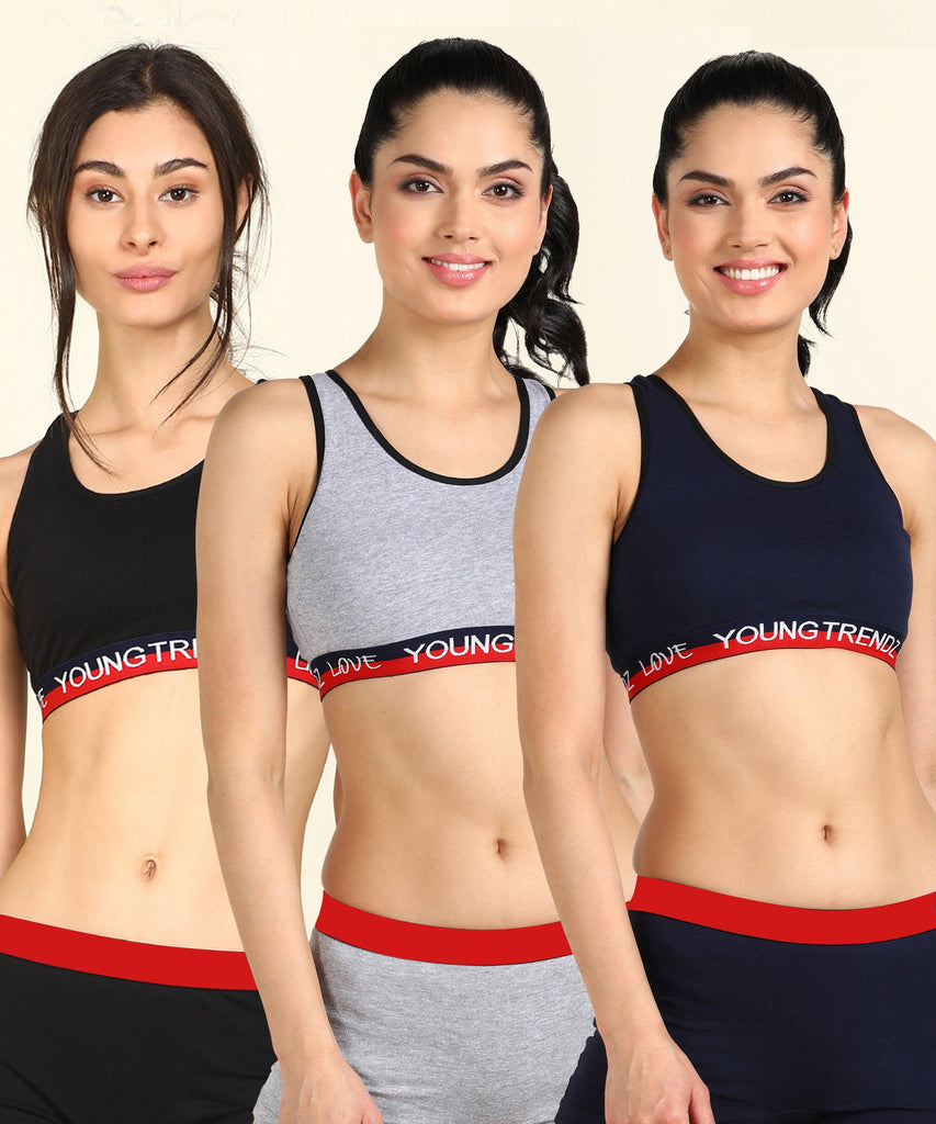 Womens Non Padded Love Elastic Combo Sports Bra - Young Trendz
