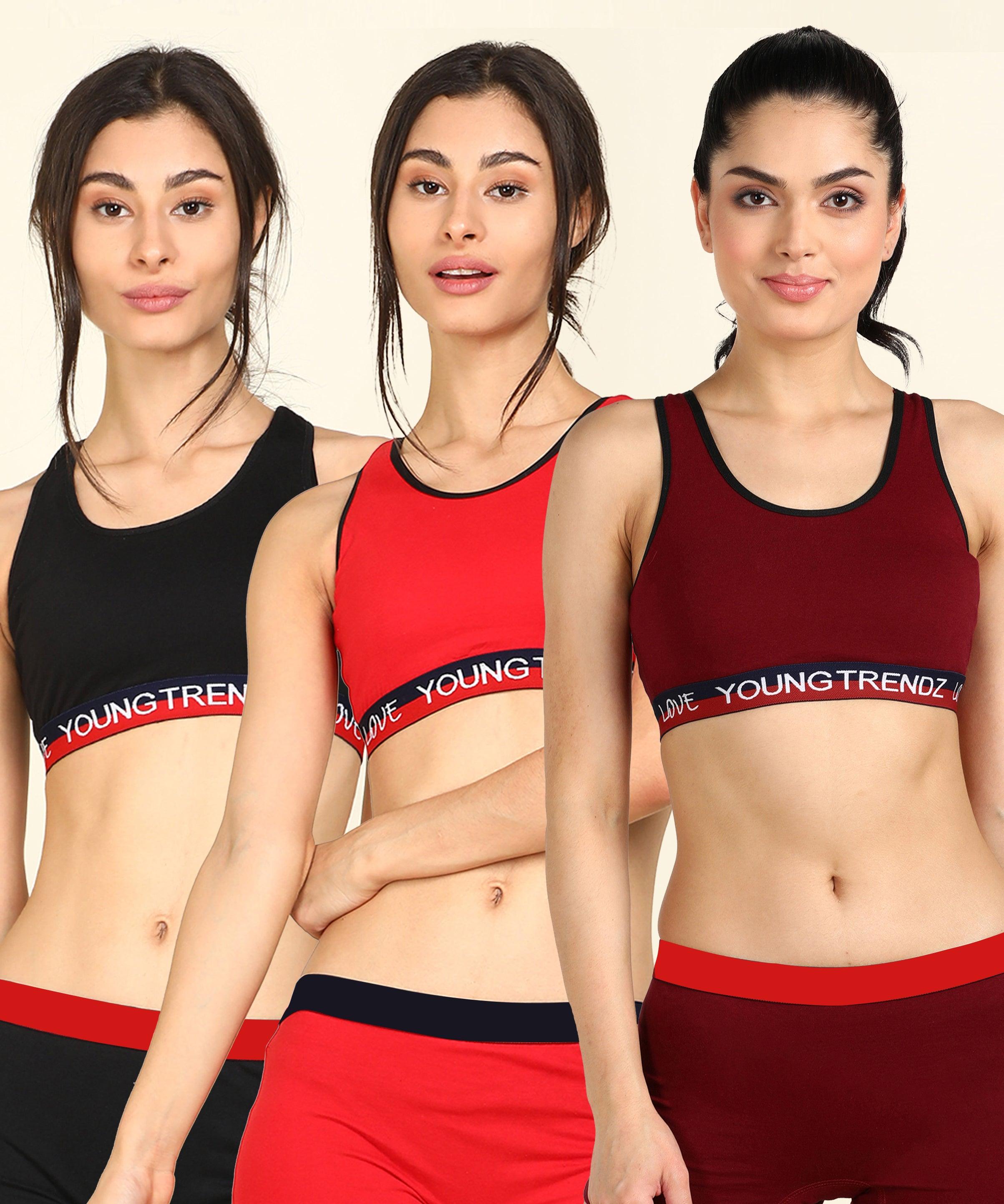 Womens Non Padded Love Elastic Combo Sports Bra - Young Trendz