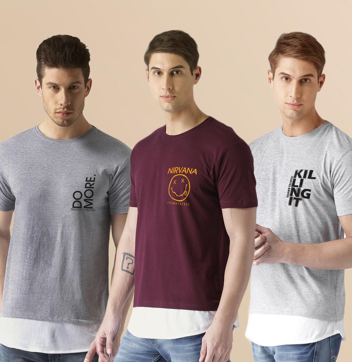 Mens Halfsleeve Layer Round hem Combo Pocket Printed Tshirts - Young Trendz