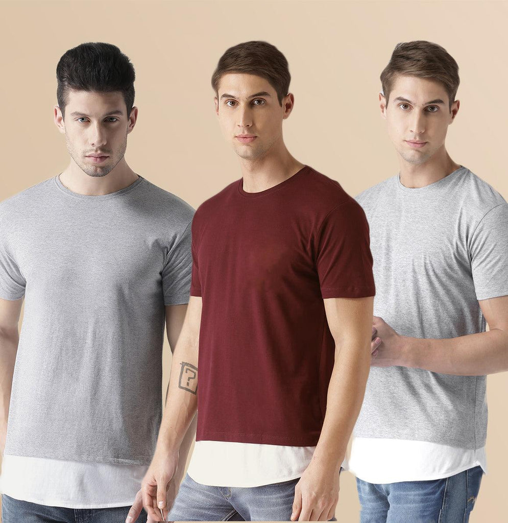 Mens Halfsleeve Layer Round hem Combo Solid Tshirts - Young Trendz