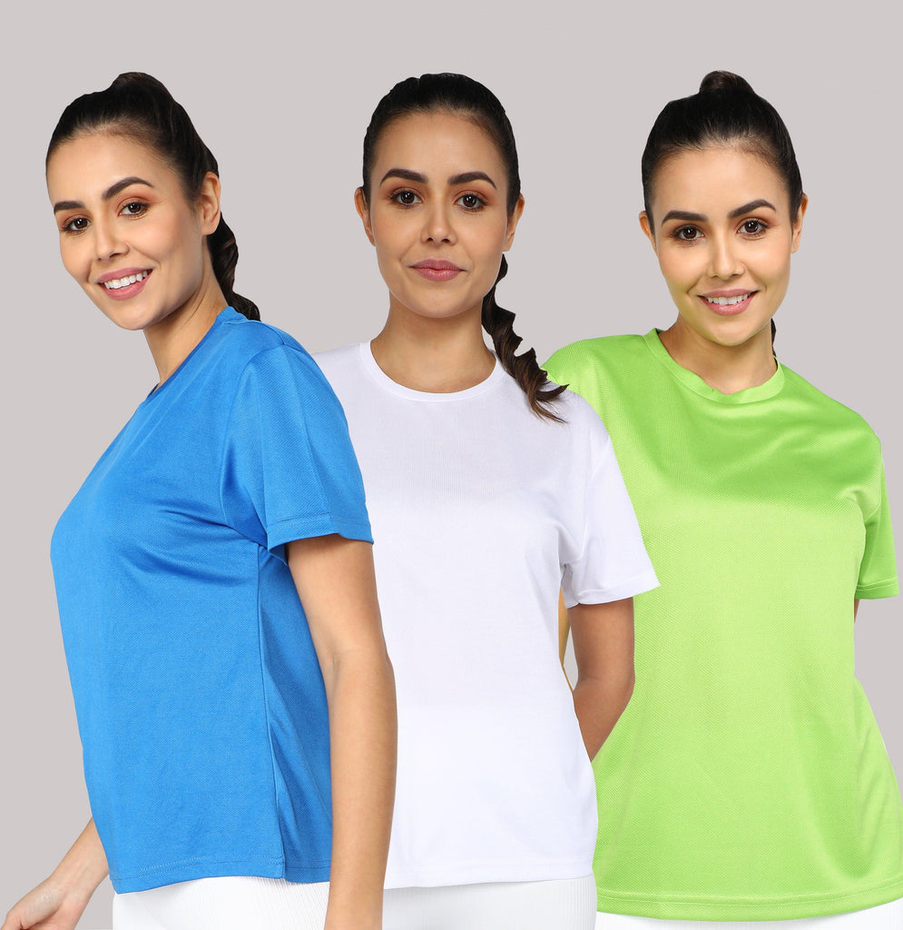 Pack of 3 Solid Womens Sports DotKnit Dryfit T-shirt - Young Trendz